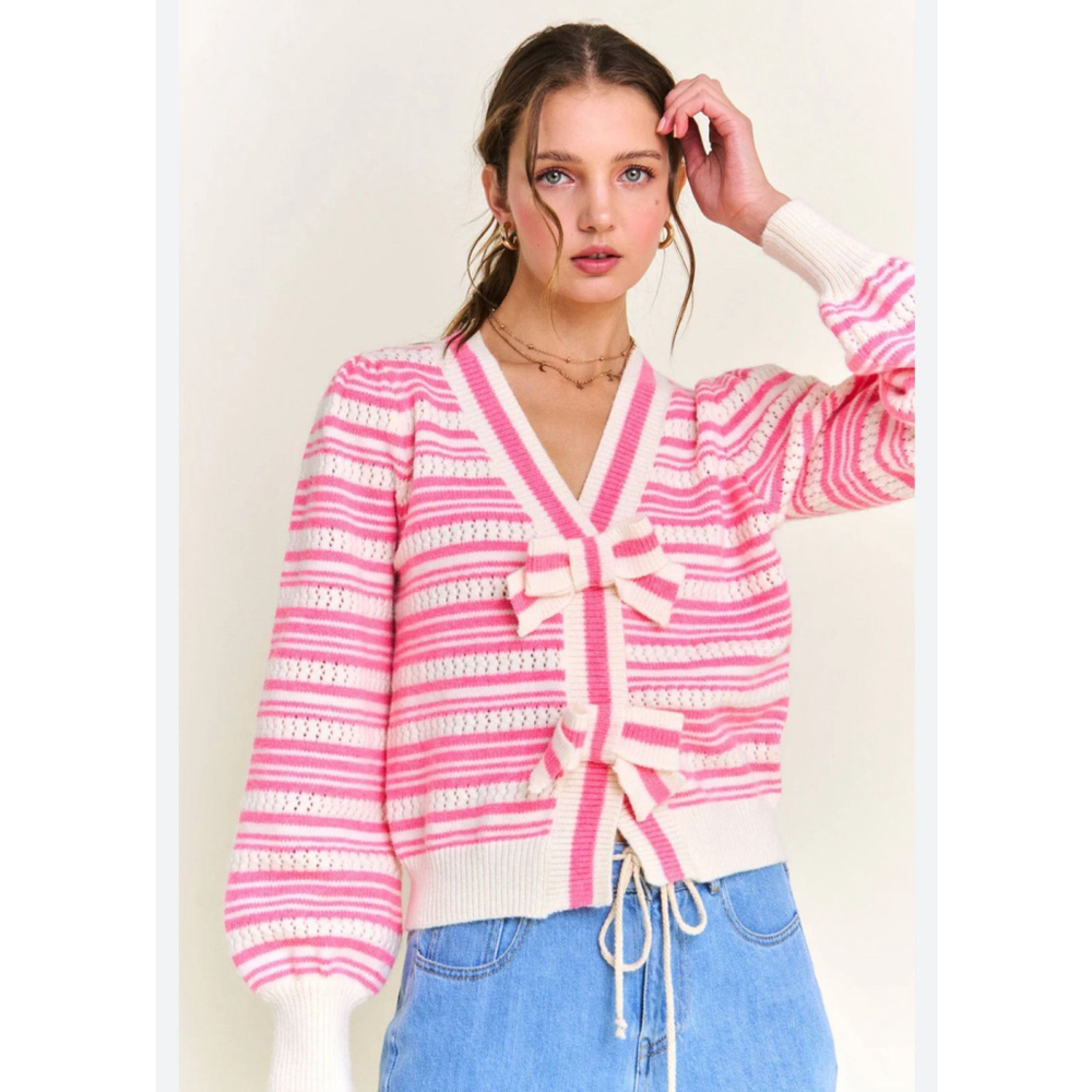 In The Beginning bow Size Med The MIA Cardigan NWT pink & white